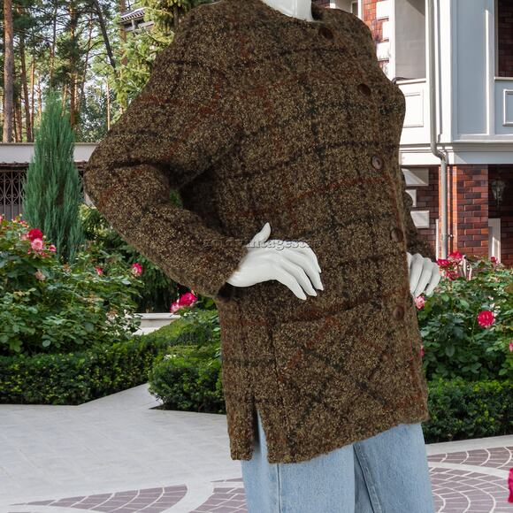 Checkered Wool Sweater Jacket - Picture 2 of 13